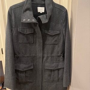 LOFT Gray Pea Coat with Structured Shoulders